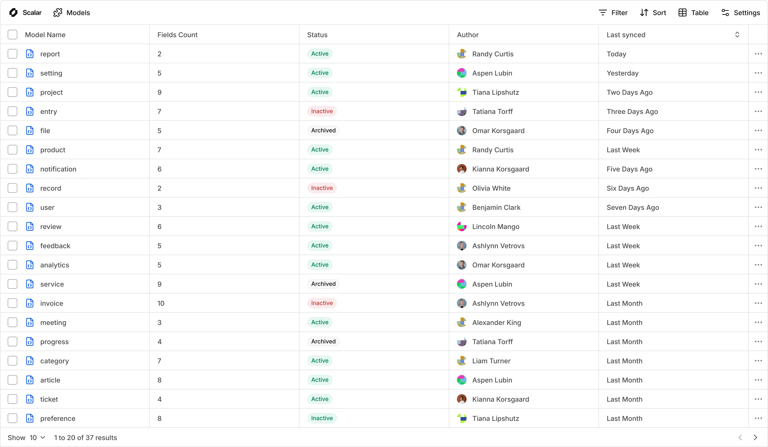 Code-first models interface
