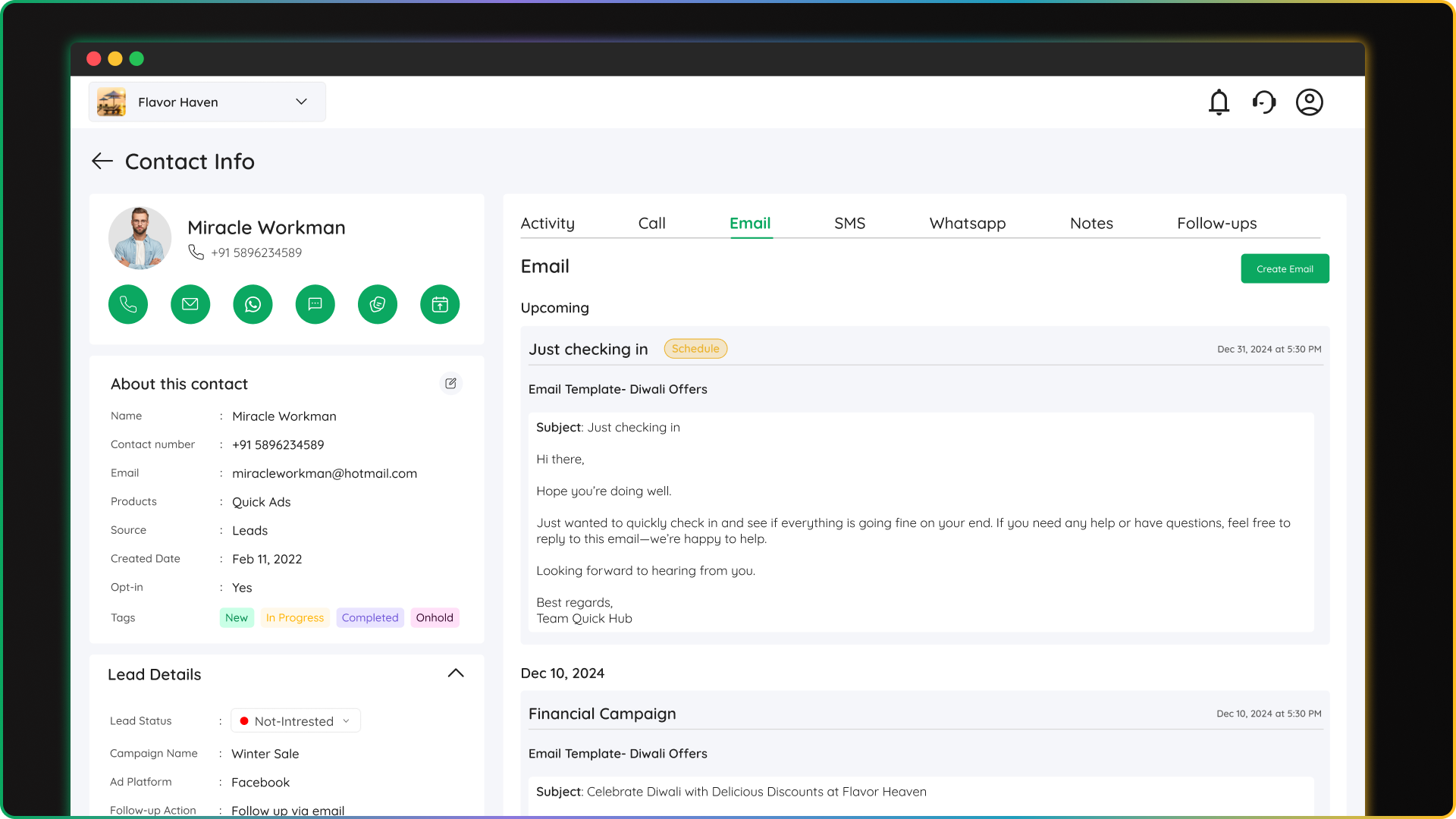 Quick CRM Dashboard
